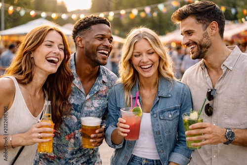Friends Enjoying Summer Festival Drinks