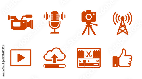 Tableau sur toile Set of Orange Media and Communication Technology Icons.