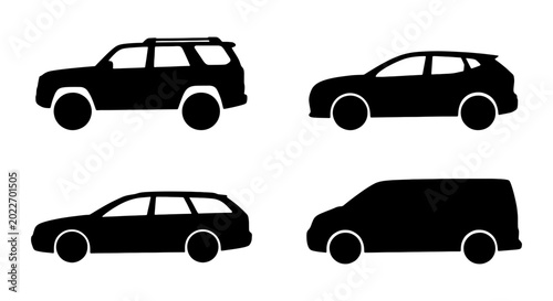 Foto Diverse SUV, Sedan, Station Wagon, and Van Silhouettes, Vector Icons for Automot