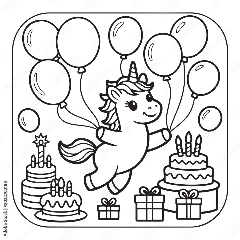 Fototapeta premium Unicorn bold and easy coloring page. Line art illustration.