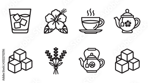 Fotografía Tea Time and Sugar Cube Line Icon Set