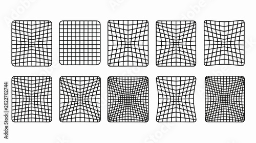 Tableau sur toile grid distortion sequence black and white line art on white background