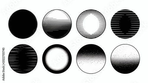 Εκτύπωση καμβά collection of eight circular graphic elements with varying line and dot patterns