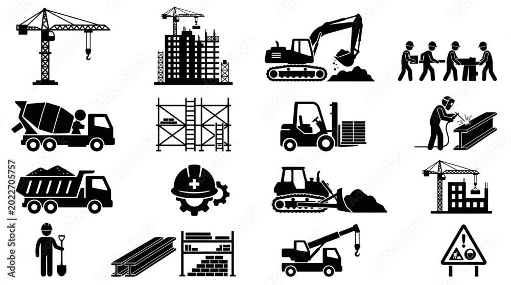 Obraz premium Construction vehicles and equipment icons.