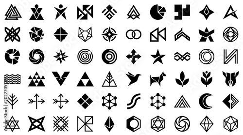 Foto Various black geometric and abstract symbols.