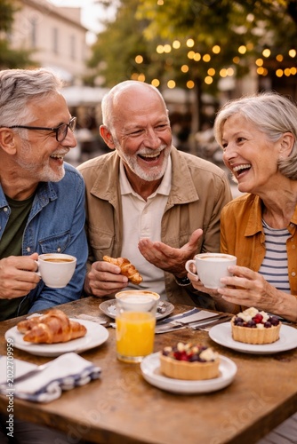 Senior friends enjoying coffee and conversation together