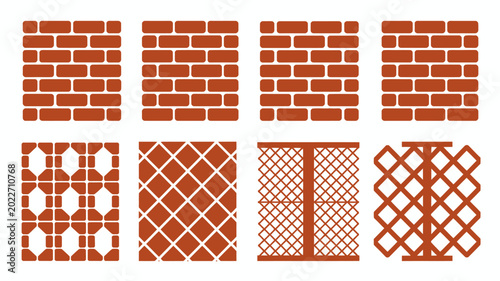 Tableau sur toile Brick pattern collection various red brickwork designs on a white background