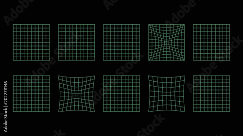 Canvastavla green grid distortion sequence on black background abstract geometric shapes and