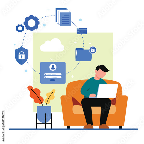 Secure Remote Work and Personal Data Privacy Protection Illustration