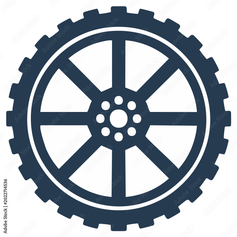 Obraz premium Cog Wheel Symbol Icon with Eight Spokes and Gear Teeth, Mechanical System Graphic