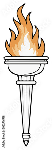 Cartoon torch with flames, burning bright, symbol of illumination and enlightenment.