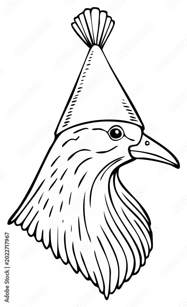 Fototapeta premium Bird Wearing Party Hat: Fun Cartoon Illustration for Celebrations and Whimsical Designs