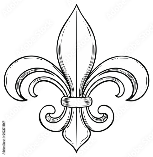 Elegant Fleur de Lis illustration in a classic hand drawn style Royal French heraldic symbol