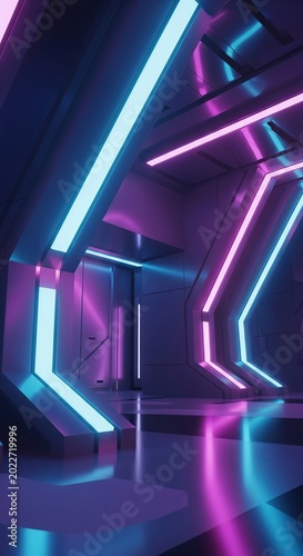 Futuristic Neon Corridor - A Vibrant Architectural Design.