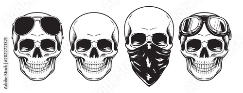 Bild auf Leinwand Hand drawn vintage skull illustration line drawing collection.