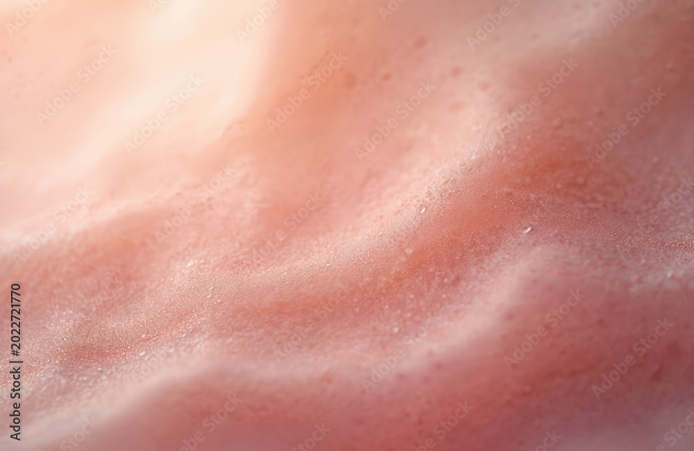Fototapeta premium Macro abstract shot of pinkish human skin texture with light reflecting off tiny water droplets. Natural seamless surface reveals healthy complexion, detail.