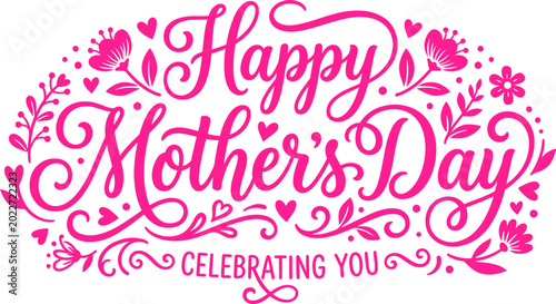 Foto Elegant pink hand lettering design celebrating mothers day with decorative flora