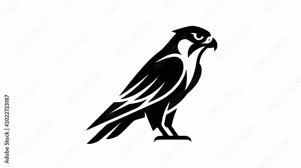 Fototapeta premium Stylized Black Silhouette of a Fierce Falcon Bird.