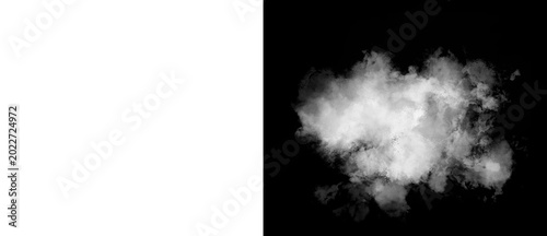 Fotografie Atmospheric white smoke cloud on black background, ethereal steam texture for co
