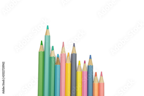 Quadro su tela Colored pencils arranged by height isolated on transparent background