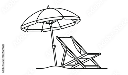 beach chair and parasol line art drawing on a white background summer vacation silhouette