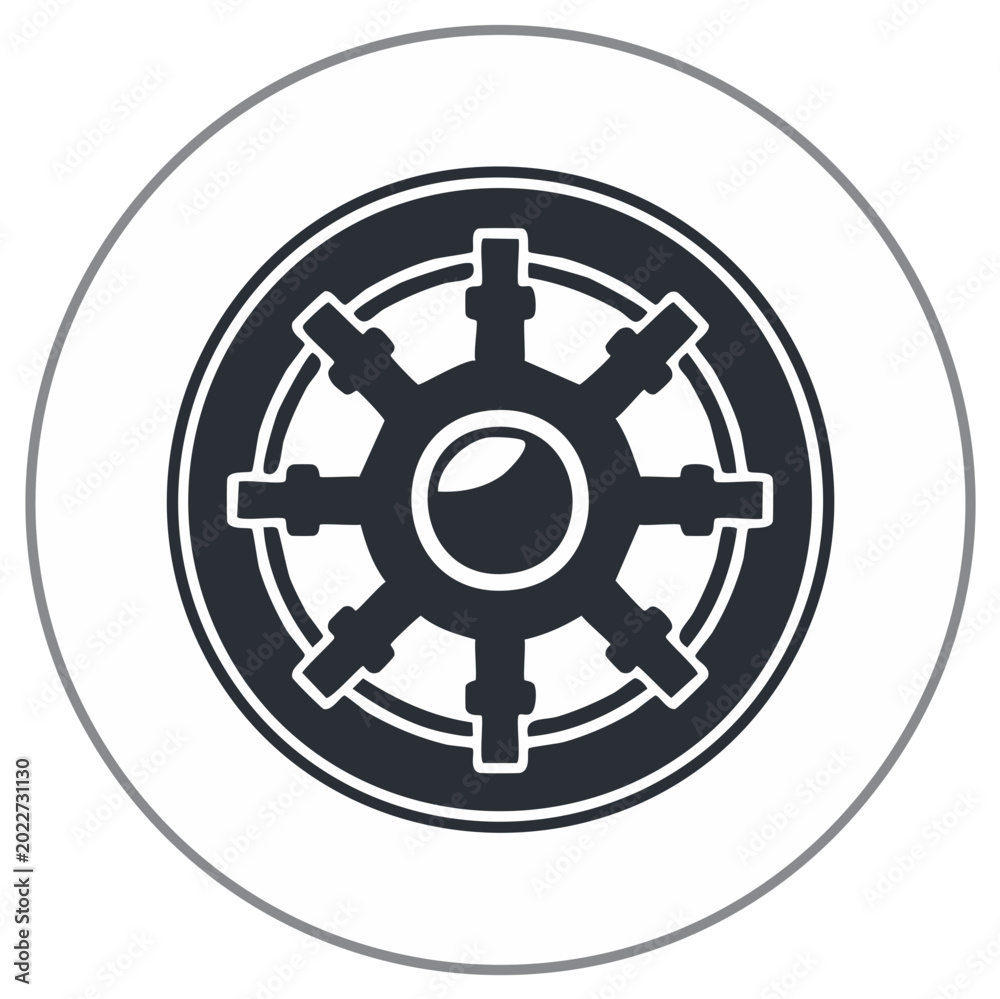 Obraz premium Abstract circular symbol with spokes and central circle resembling a wheel or star