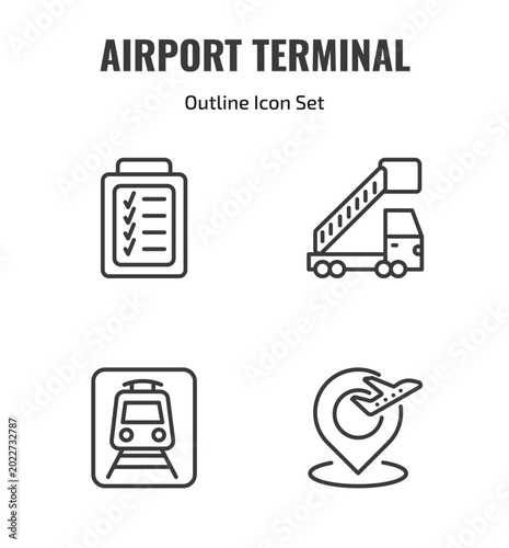 Schilderij op canvas airport terminal outline icon set