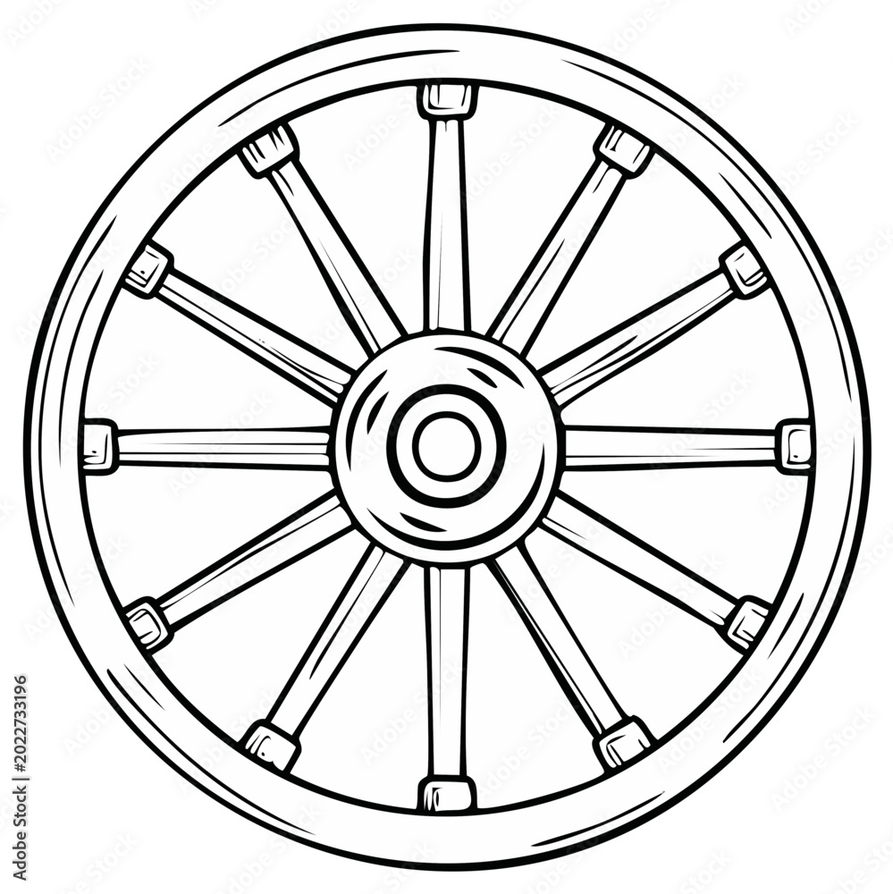 Obraz premium Vintage Wooden Wagon Wheel Spokes Hub Circle Outline