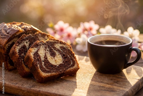 Close-up of Marble Cake Slices in Warm Sunset Light
