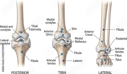 Photos Anatomical illustration of the human tibia and fibula bones showing posterior an