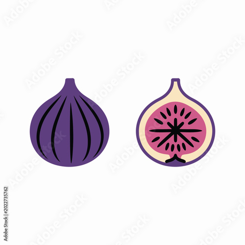 Flat vector illustration of sliced figs in purple and pink colors