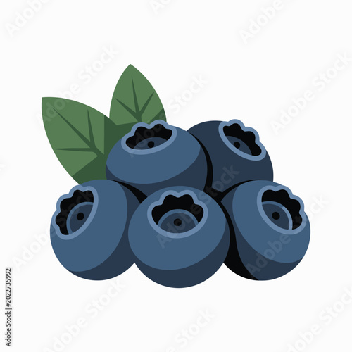 Fresh blueberries pile with green leaves on white background