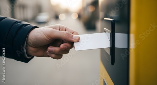 Conveniently Accessing Parking with a Blank Card Inserted into a Yellow Machine