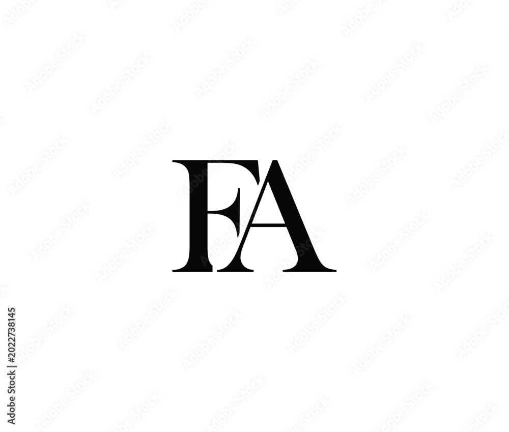 Naklejka premium Elegant black serif font initials FA intertwined on a white background for branding