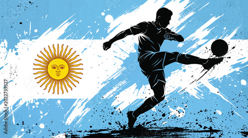 Bild auf Leinwand Soccer player silhouette against argentinian flag background
