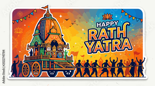 Colorful Vibrant Rath Yatra Festival Chariot Procession of Lord Jagannath in India Vector