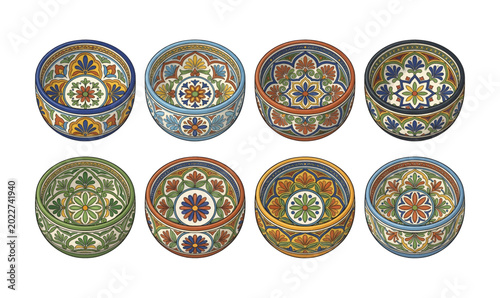 Collection of Colorful decorative ceramic plates collection.
