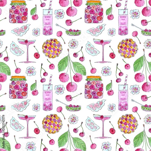 Seamless pattern with cherries for wrapping paper.