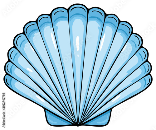 Stylized light blue seashell illustration with black outlines for designs and art projects