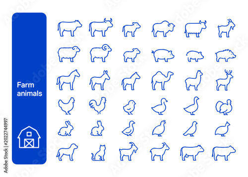 Farm animals set of line icons
Vector large set of icons on a white background