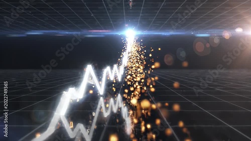 Futuristic data visualization of a rising economic growth chart