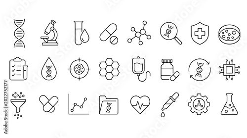 Foto Precision Medicine Personalized Treatment Icons Set - 24 Modern Line Icons Colle