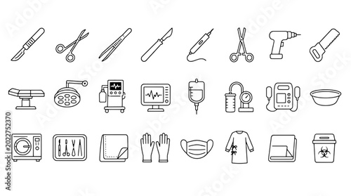 Fotografie Surgery Surgical Operating Room Icons Set - 24 Modern Line Icons Collection for