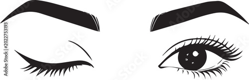 Foto Woman Winking Eye Open Closed Flirty Lashes Beauty Design