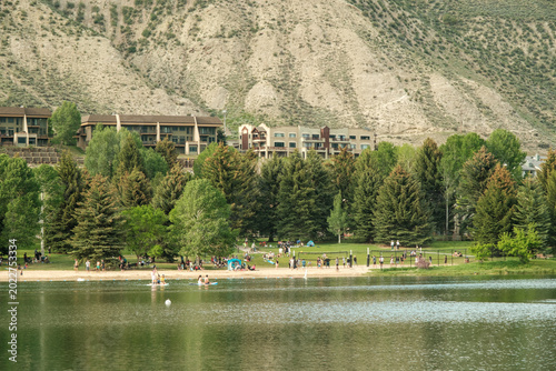 Avon Colorado in the summertime near the lake in the Rocky Mountains. nottingham lake. 
