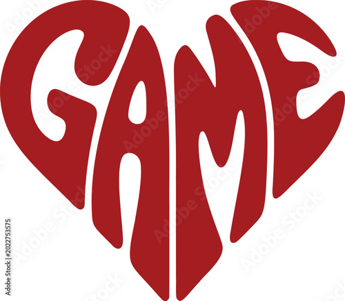 illustration of the word “GAME” arranged in a heart shape.