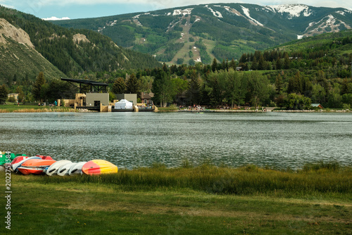 Avon Colorado in the summertime near the lake in the Rocky Mountains. nottingham lake. 