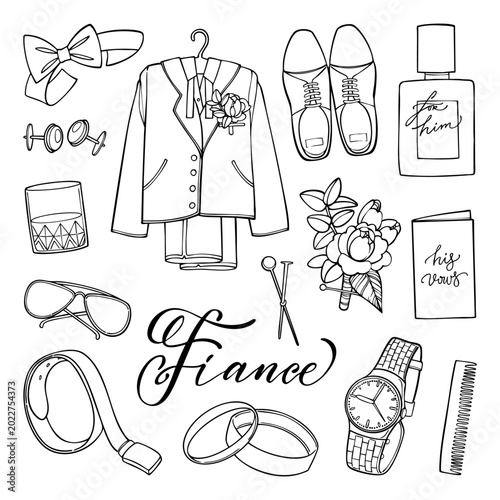 Fotografija Hand drawn fiance wedding elements collection