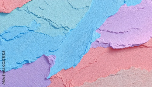 Abstract artwork of layered torn paper in pastel colors, showcasing texture and color harmony for creative design projects.