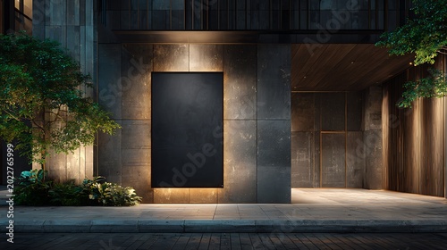 Luxury Modern Building Entrance with Elegant Urban Night Exterior